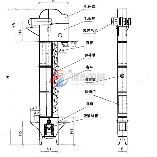 TH斗式提升機外形結構圖